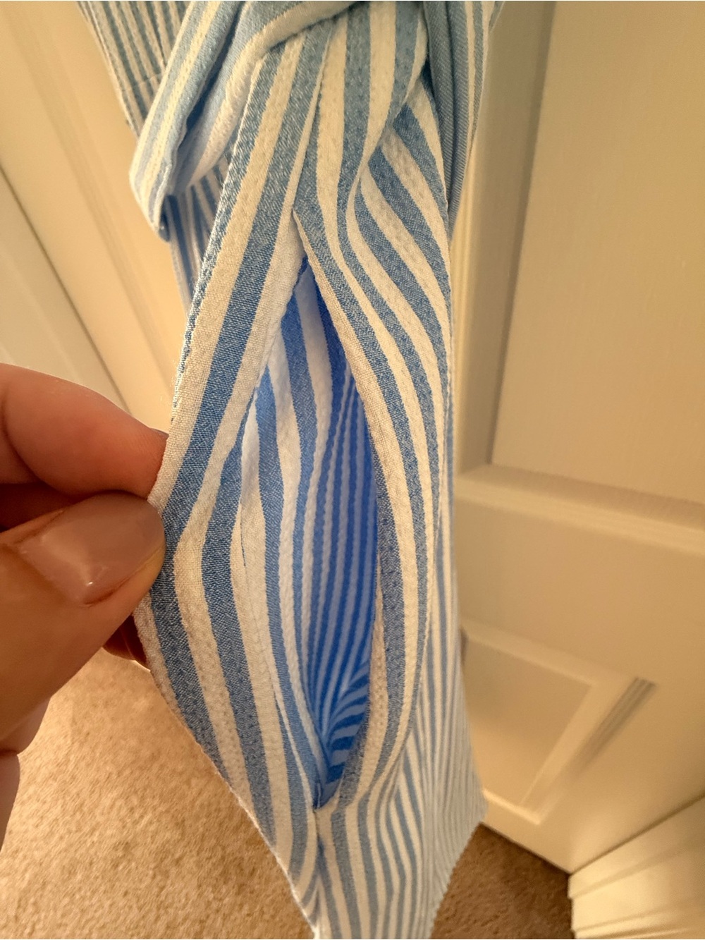 Tommy Hilfiger Sleeveless Blue and White Striped Shirt Dress with Tie Belt - Picture 5 of 7